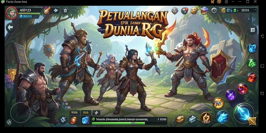 Tampilan gameplay intensif RPG dengan karakter dan monster yang fantastis.