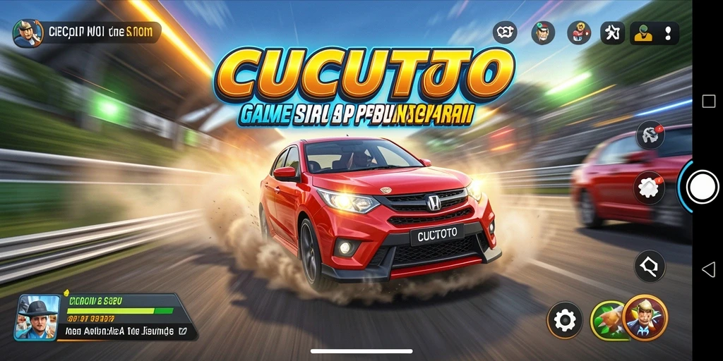 Screenshot utama CUCUTOTO menampilkan aksi balap yang intens dan mendebarkan.