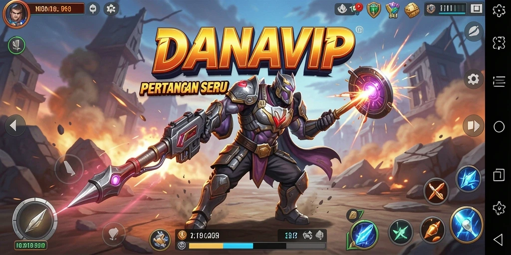 Screenshot gameplay seru dalam DANAVIP menampilkan pertarungan intens.