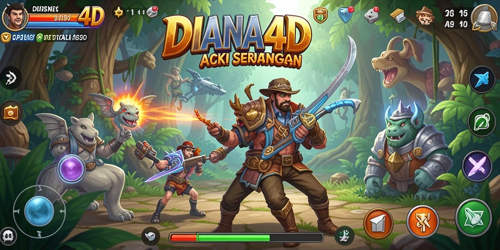 Tangkapan layar utama DIANA4D menunjukkan aksi seru dan pertarungan mendebarkan.