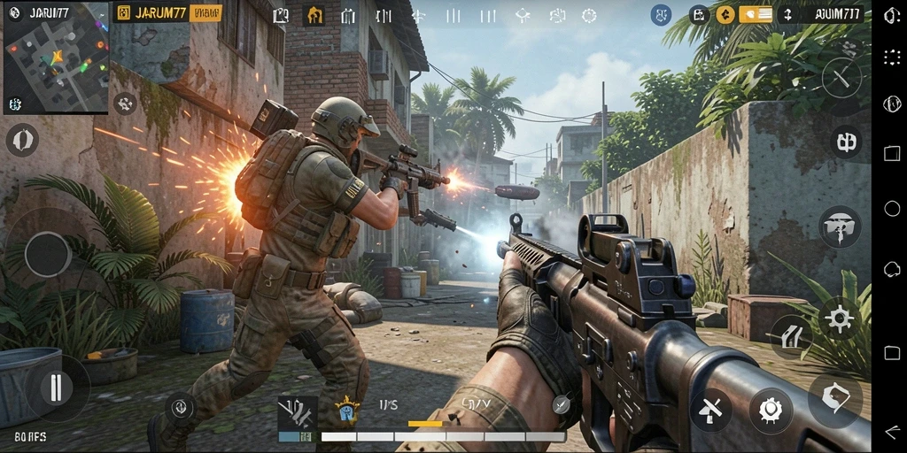 Tampilan aksi mendebarkan dalam gameplay JARUM77 yang seru.