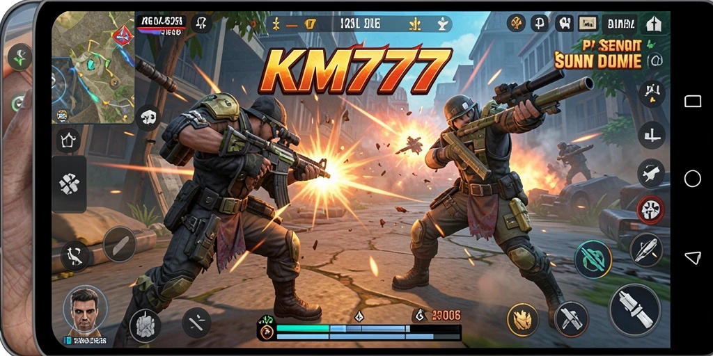 Gameplay KM777 menunjukkan pertarungan sengit antara karakter-karakter unik.