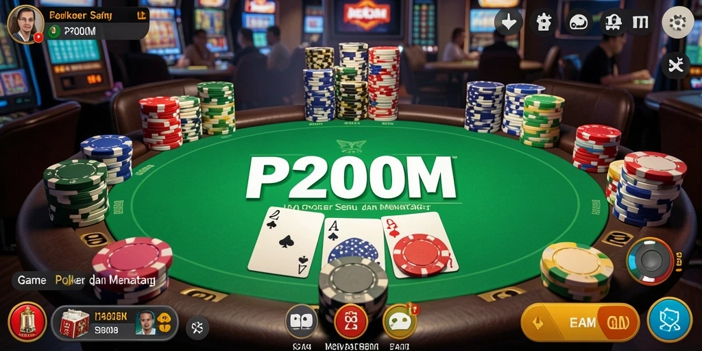 Tampilan grafis P200M yang menarik saat permainan Poker berlangsung.
