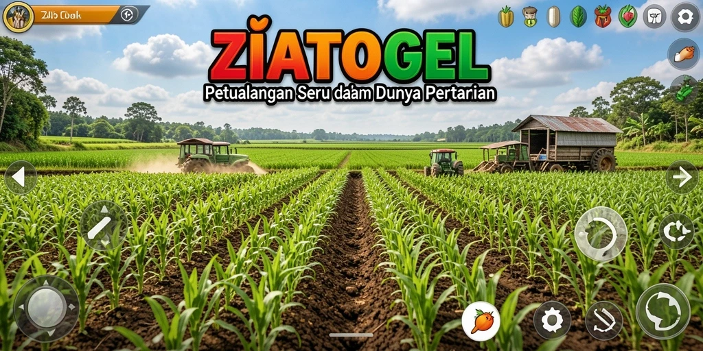 Tampilan gameplay ZIATOGEL yang menarik dengan aktivitas bertani.
